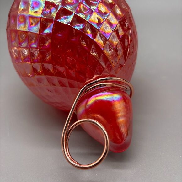 Art Glass Optic Iridescent Red Finial Sculpture Decorative Wire Wrap Large 8" - Picture 5 of 7